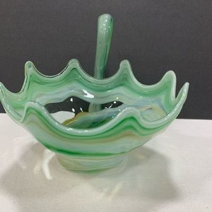 Vintage green white swirl glass swan